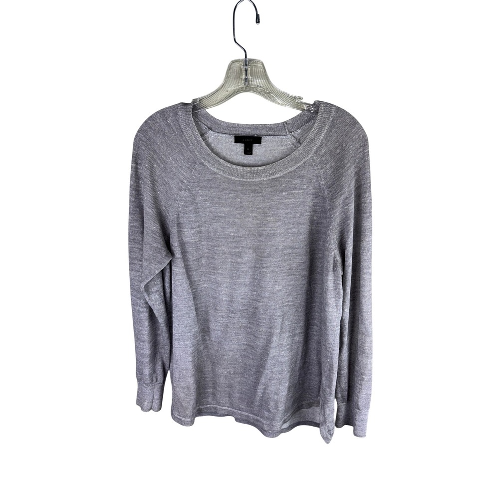 J.Crew Womens Gray Cotton Linen Blend Raglan Sleeve Crewneck Sweater Size M